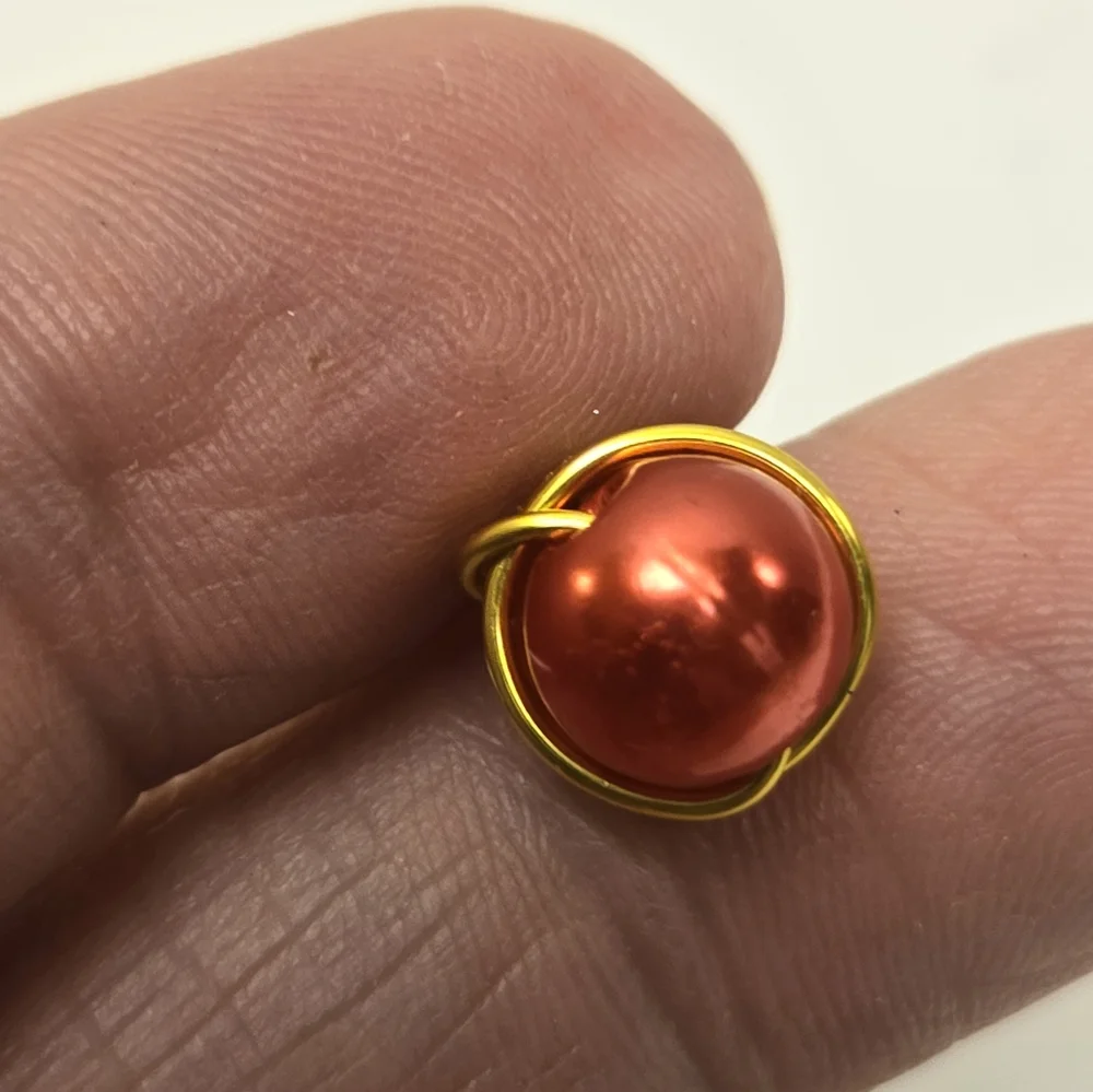 Hand Crafted Gold and Red Faux Pearl Post Earrings - Picture 10 of 10